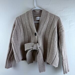 Mijeong Park Cardigan Cropped Tie Wool Blend Beige Minimalist Preppy Size XS